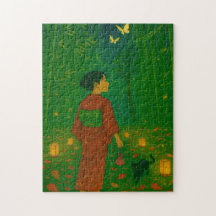 Caminho de Bambu encantado com Garota Kimono e Gat