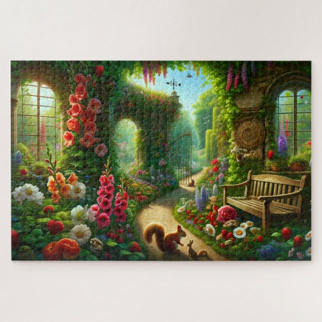 Quebra-cabeça Caminho Encantado do Jardim com Flora Luxuriante (Horizontal)