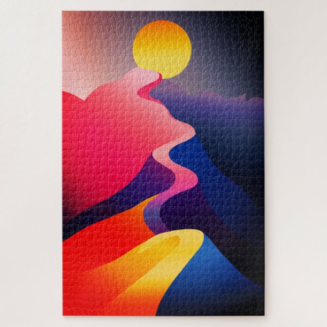 Quebra-cabeça Caminho para o Sol – Vibrante Montanha Abstrata (Vertical)
