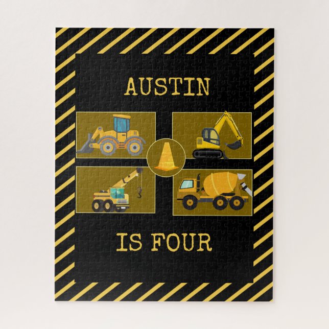 Quebra-cabeça Caminhões De Construção | Parte Aniversário de cri (Vertical)