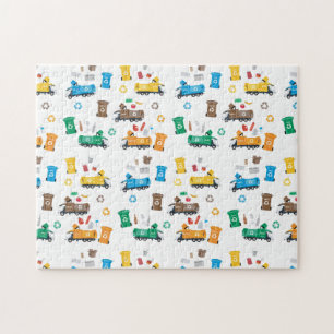 Quebra-cabeça Caminhões e Caixas de lixo de Reciclagens colorido