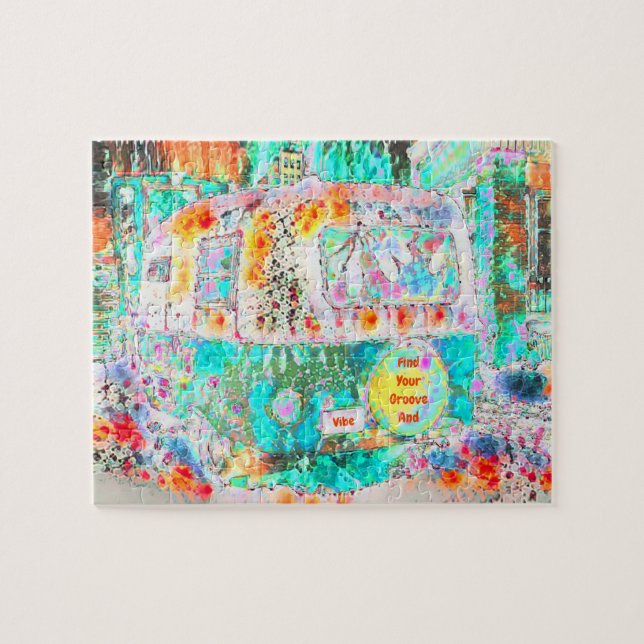 Quebra-cabeça Camper Hippie Retro Art Encontre Seu Groove E Vibe (Horizontal)