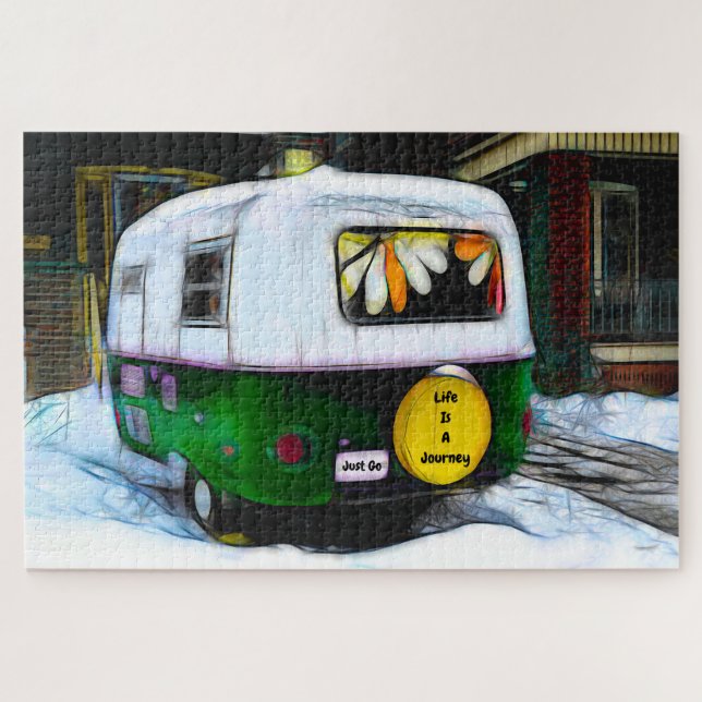 Quebra-cabeça Camper Retro Hippie Life É Uma Viagem Ir (Horizontal)
