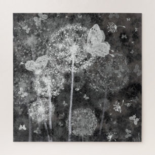 Quebra-cabeça Campo Dandelions - Coleção de Arte Branca Preta