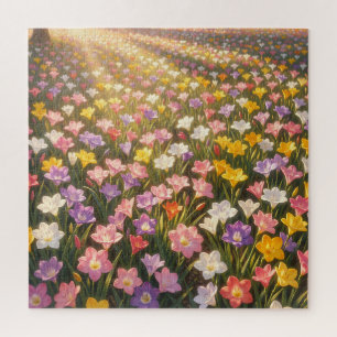 Quebra-cabeça Campo de Flores de Lírio Arco-íris Vibrante