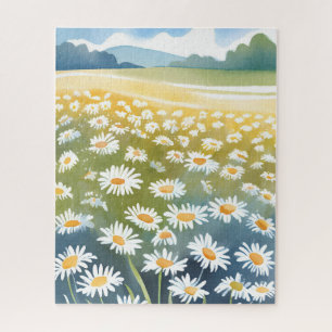Quebra-cabeça Campo de Margaridas Pintura Floral de Prado de F