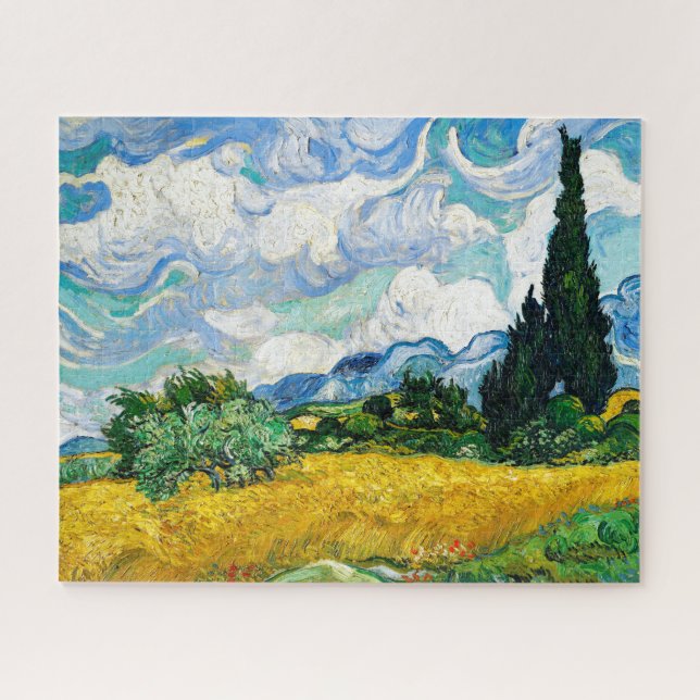 Quebra-cabeça Campo de trigo com ciprestes por Van Gogh (Horizontal)