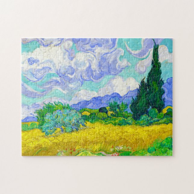 Quebra-cabeça Campo de trigo com ciprestes por Vincent Van Gogh  (Horizontal)