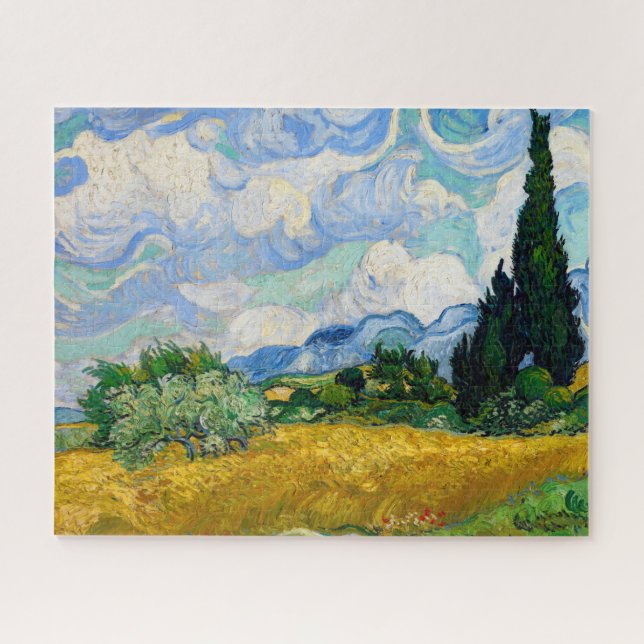 Quebra-cabeça Campo de trigo com ciprestes por Vincent Van Gogh (Horizontal)