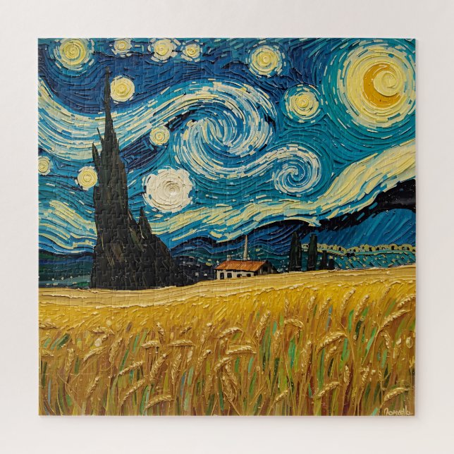 Quebra-cabeça Campo de Trigo Dourado Sob Céus Estrelados - Textu (Vertical)
