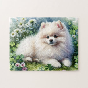 Quebra-cabeça Campo de Vestuário de Aquarela de Cão Branco Pomer