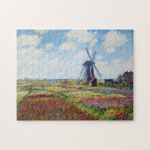 Quebra-cabeça Campos da tulipa com o moinho de vento Monet de