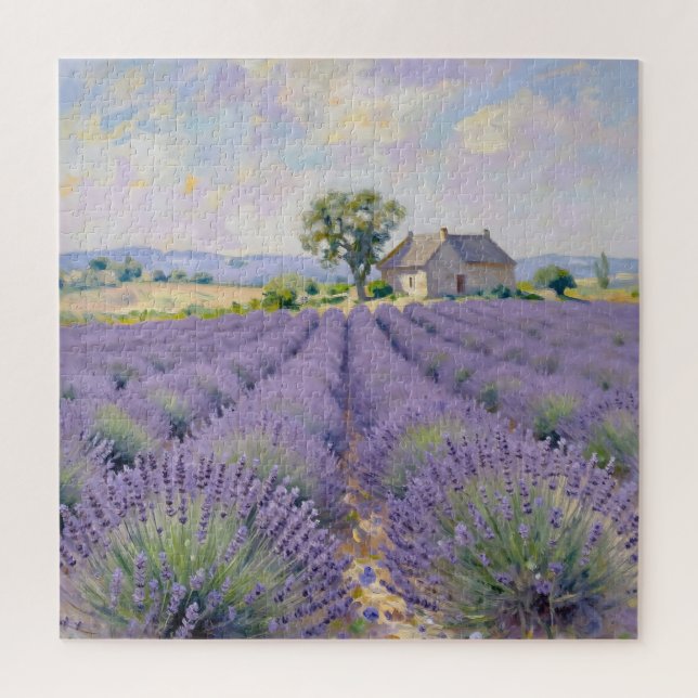 Quebra-cabeça Campos de Lavanda Provença Impressionista Chalé (Vertical)