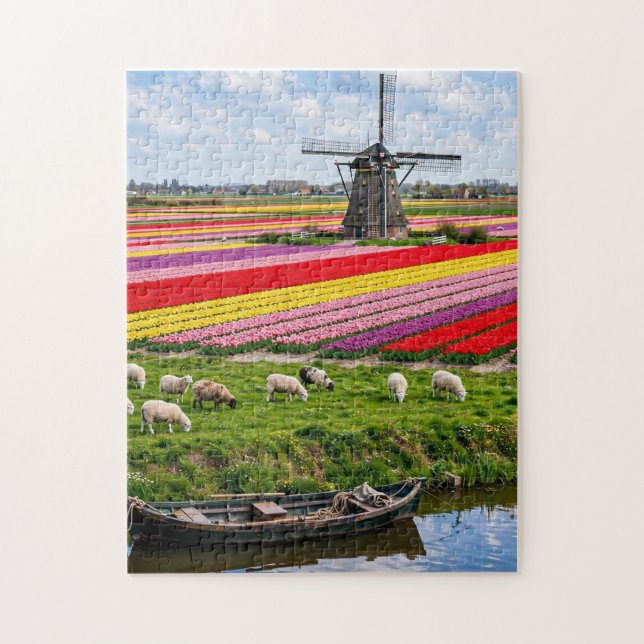 Quebra-cabeça Campos de Tulipas e Moinho de Vento (Vertical)