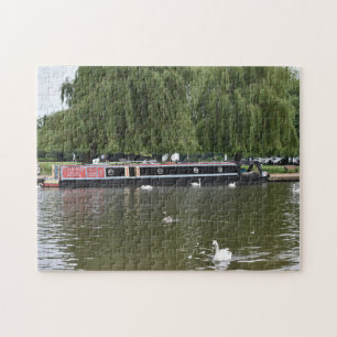 Quebra-cabeça Canal Boat e Swans no rio Avon, Inglaterra
