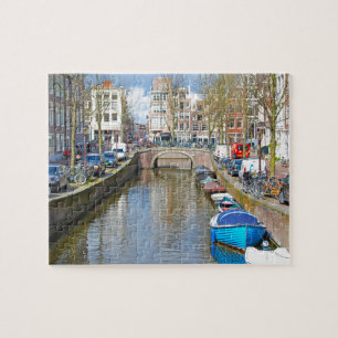 Quebra-cabeça Canal de Amsterdão com barcos
