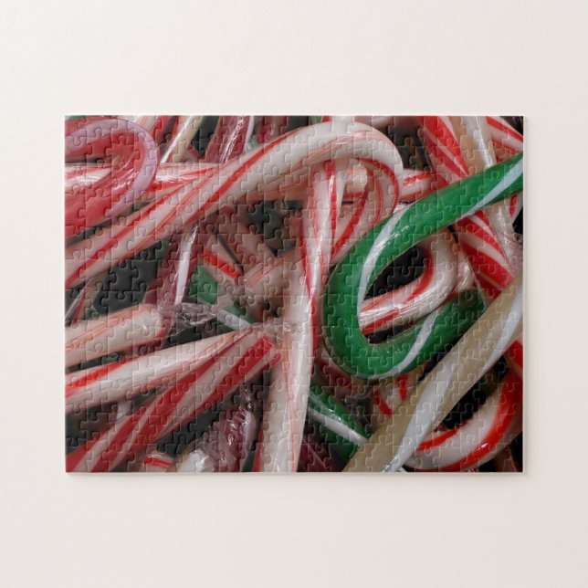 Quebra-cabeça Candy Canas Natal Feriado Branco Verde e Vermelho (Horizontal)