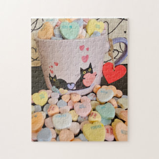 Quebra-cabeça Candy Hearts with Cats Puzzle