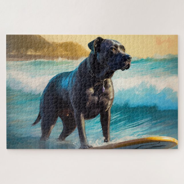 Quebra-cabeça Cane Corso Beach Surfing Painting (Horizontal)