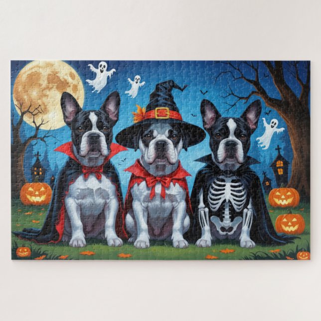 Quebra-cabeça Cane Corso Cachorros Pumpkin Halloween Engraçado (Horizontal)