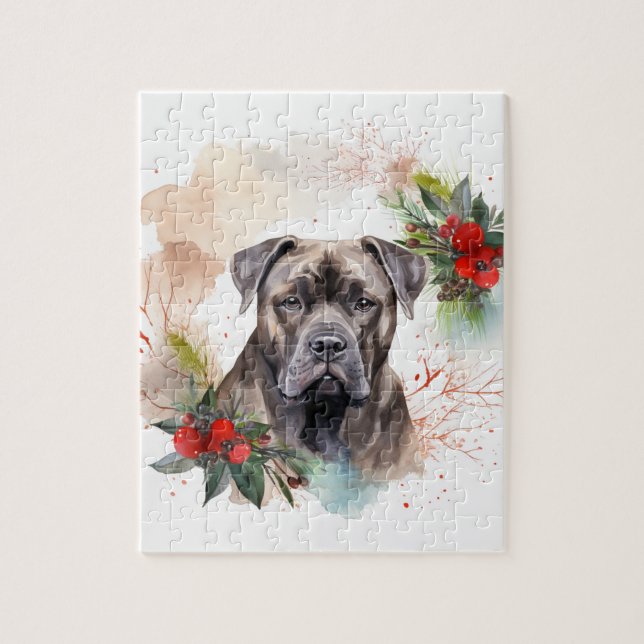 Quebra-cabeça Cane Corso Christmas Wreath Festivo Pup (Vertical)