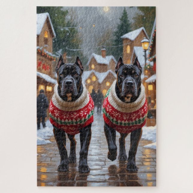 Quebra-cabeça Cane Corso Dogs Christmas Snow Holiday (Vertical)