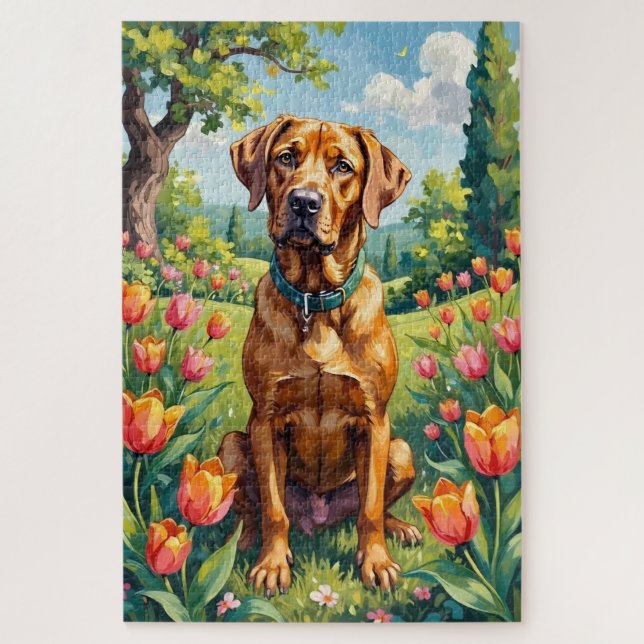 Quebra-cabeça Cane Corso Jardim Floral de Primavera Cachorro (Vertical)