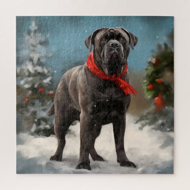 Quebra-cabeça Cane Corso no Natal da Neve (Vertical)