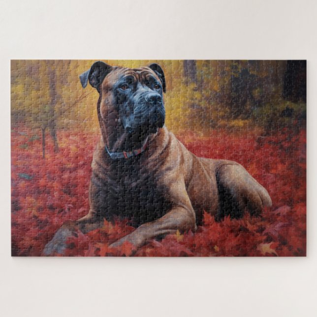 Quebra-cabeça Cane Corso no Outono Folhas Caem Inspiram (Horizontal)