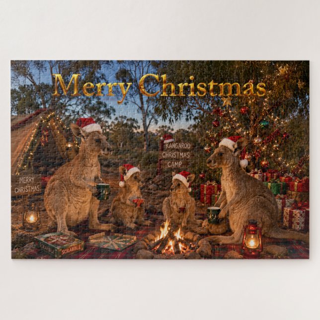 Quebra-cabeça Canguru de Natal Acampando (Horizontal)