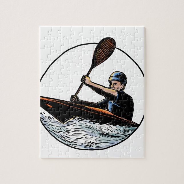 Quebra-cabeça Canoa Scratchboard do Paddler do caiaque (Vertical)