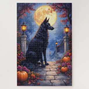 Quebra-cabeça Cão Afegão Arte de Halloween Lua Gótica