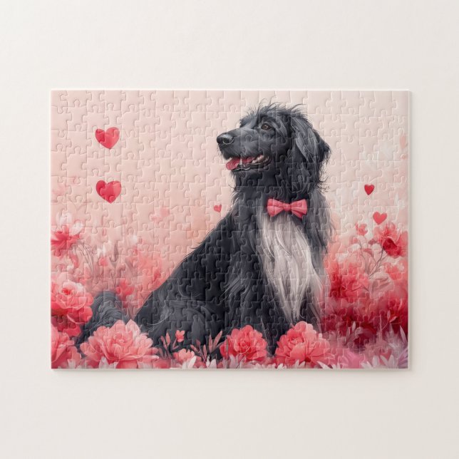 Quebra-cabeça Cão Afegão com Rosas - Dia dos Namorados  (Horizontal)