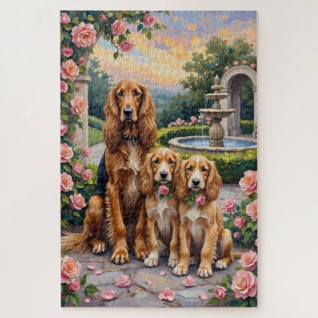Quebra-cabeça Cão Afegão Jardim de Rosas Arte (Vertical)
