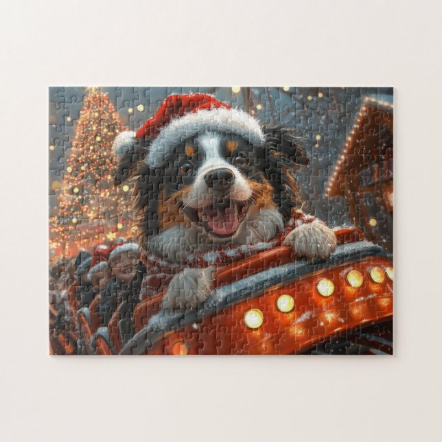 Quebra-cabeça Cão Border Collie Montanha-russa Natal (Horizontal)
