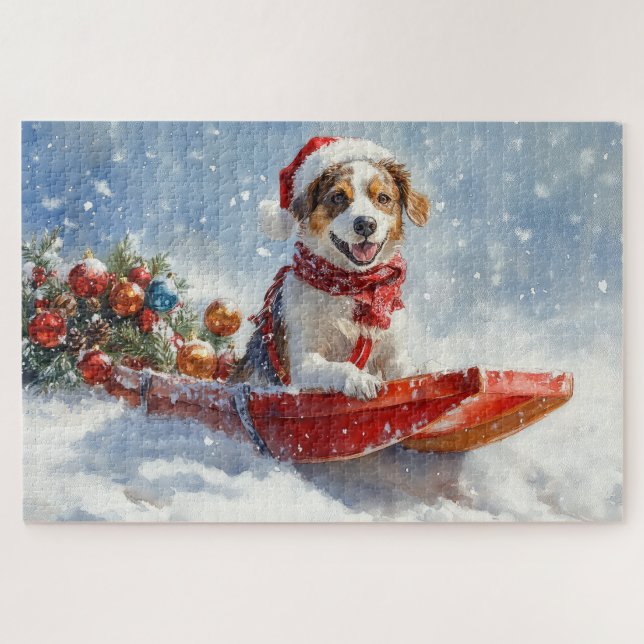 Quebra-cabeça Cão Brittany Spaniel em Trenó de Natal (Horizontal)