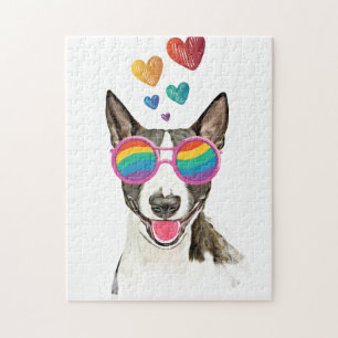 Quebra-cabeça Cão Bull Terrier com Corações Dia dos Namorados