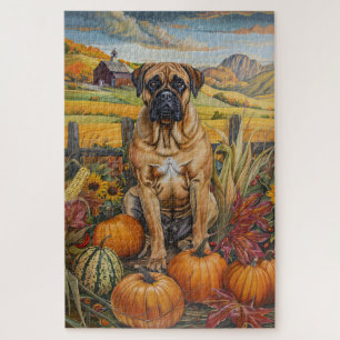 Quebra-cabeça Cão Bullmastiff Colheita de Outono Dia de Ação de 
