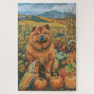 Quebra-cabeça Cão Chow Chow Colheita de Outono Dia de Ação de Gr