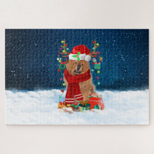 Quebra-cabeça Cão Chow Chow com presentes de Natal