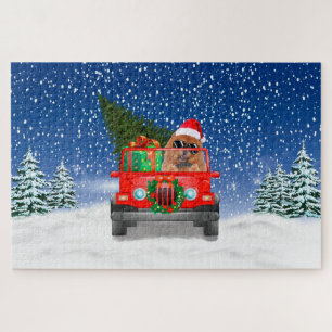 Quebra-cabeça Cão Chow Chow com presentes de Natal