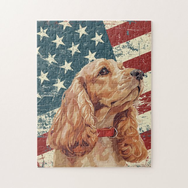Quebra-cabeça Cão Cocker Spaniel da Bandeira Americana Grunge (Vertical)