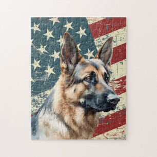 Quebra-cabeça Cão Collie de fronteira com bandeira americana Gru