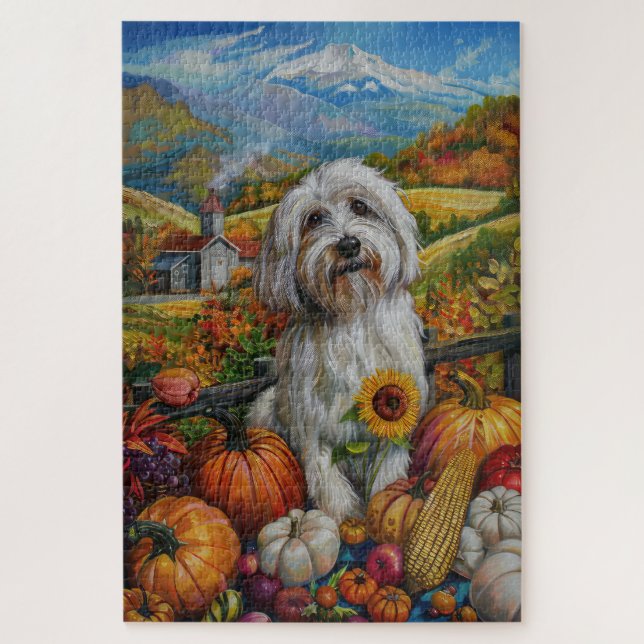 Quebra-cabeça Cão Coton De Tulear Colheita de Outono Ação de Gra (Vertical)