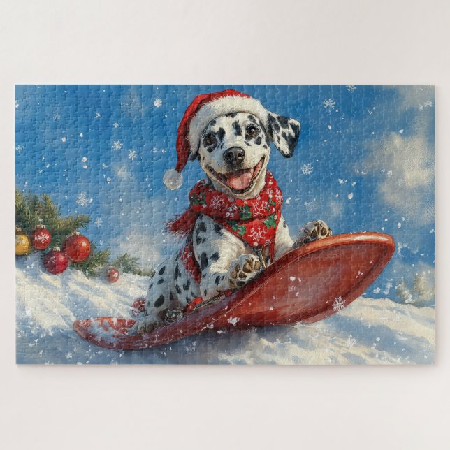 Quebra-cabeça Cão Dálmata em Trenó Deixe Nevar Natal (Horizontal)