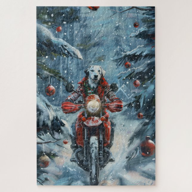 Quebra-cabeça Cão Dálmata Pilotando Motocicleta Natal (Vertical)