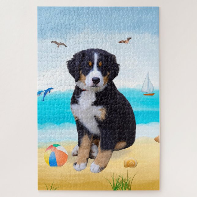 Quebra-cabeça Cão de Montanha Bernês na Praia (Vertical)