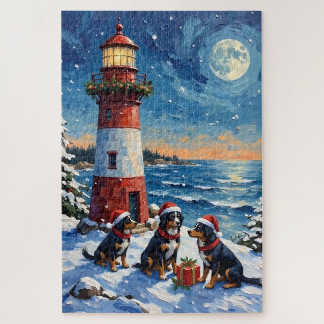 Quebra-cabeça Cão de Montanha Bernês Natal Farol Férias (Vertical)