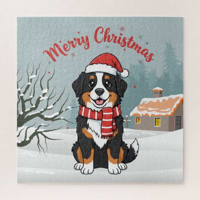 Quebra-cabeça Cão de Montanha Bernês Natalino Desenho (Vertical)