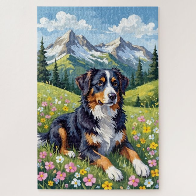 Quebra-cabeça Cão de Montanha Bernês Primavera Prado Alpino (Vertical)